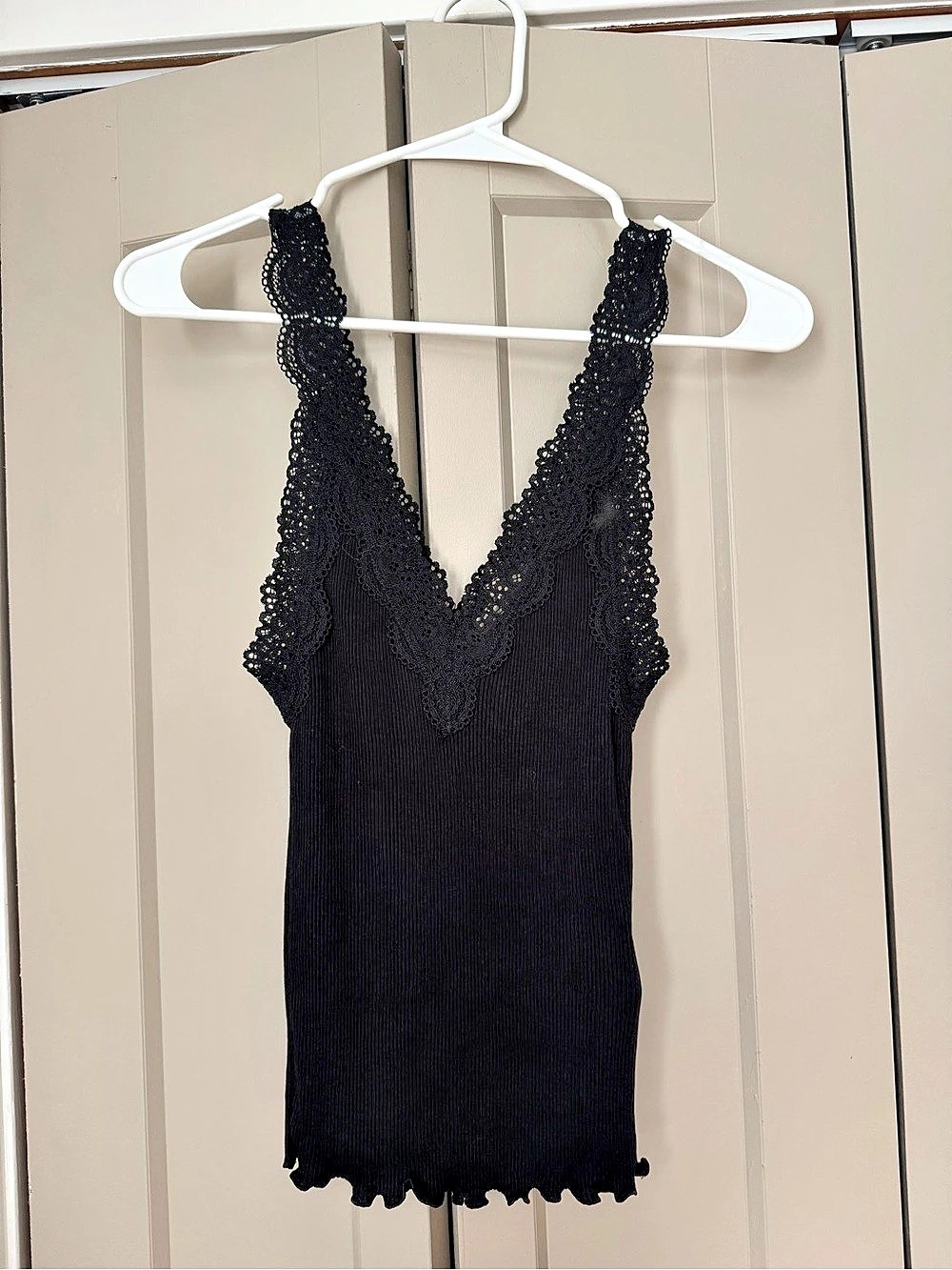 Madewell Lace Trim Ribbed Camisole in Black Size XS NWT